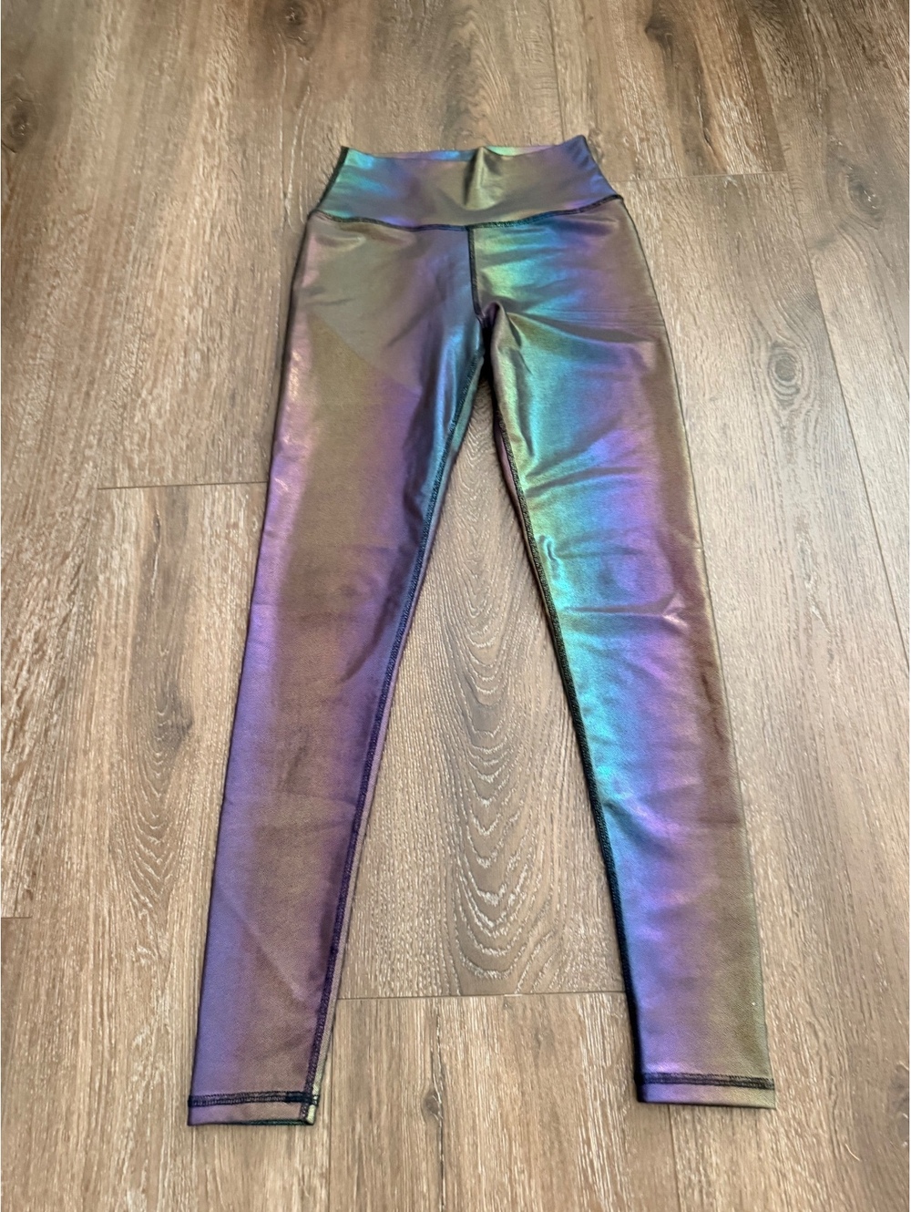 Iridescent Metallic Aqua Athletic High Rise Leggings XS Mermaid Festival